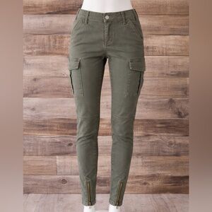 Free People Olive Cargo Skinny Pants 27 Utility Zipper Ankle Military Green